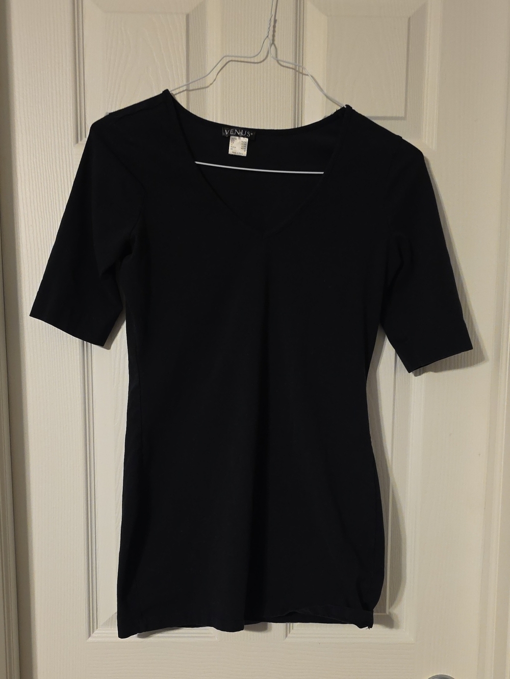 VENUS Black V-Neck Elbow Sleeve Top